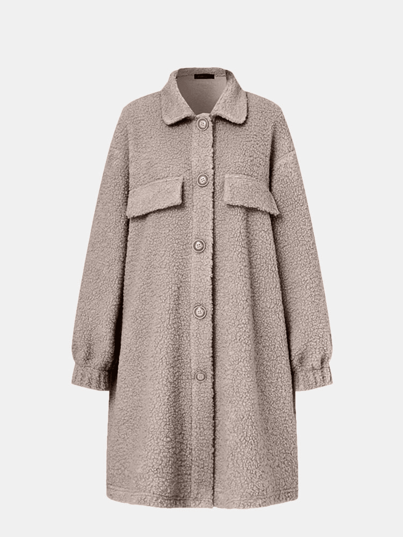 Women's Casual Long Coat with Loose Fit and Retro Lapel Style