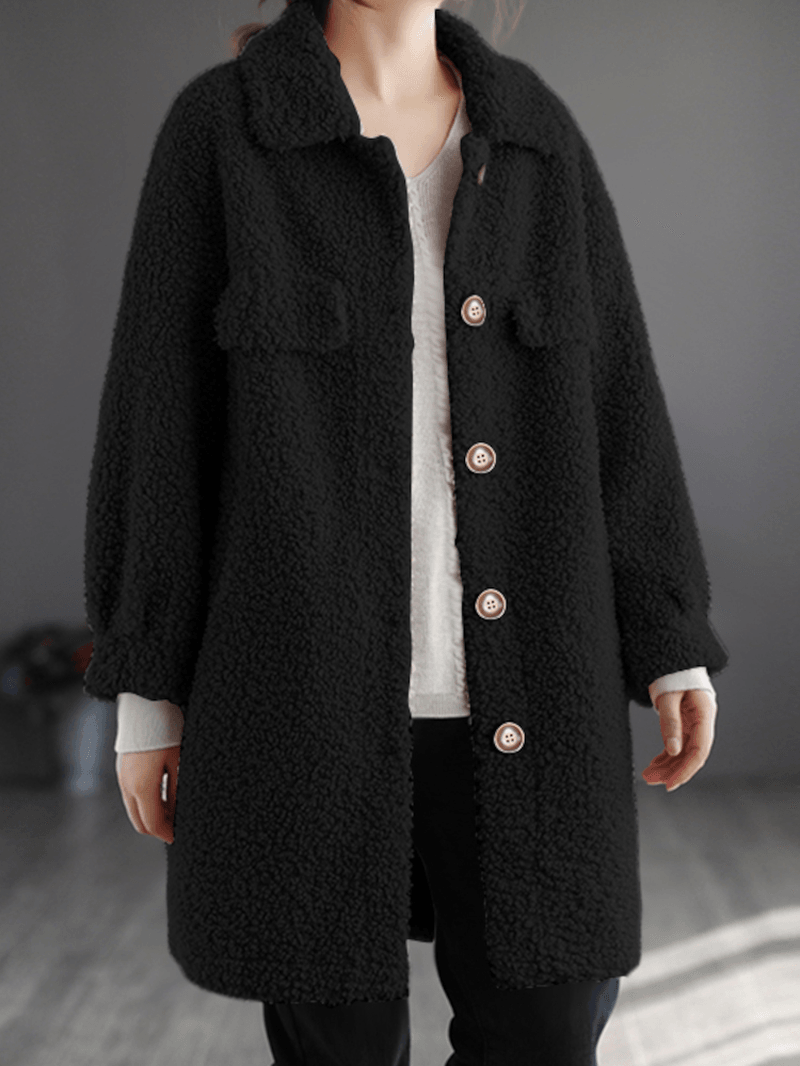 Women's Casual Long Coat with Loose Fit and Retro Lapel Style