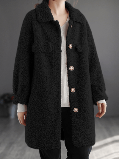 Women's Casual Long Coat with Loose Fit and Retro Lapel Style