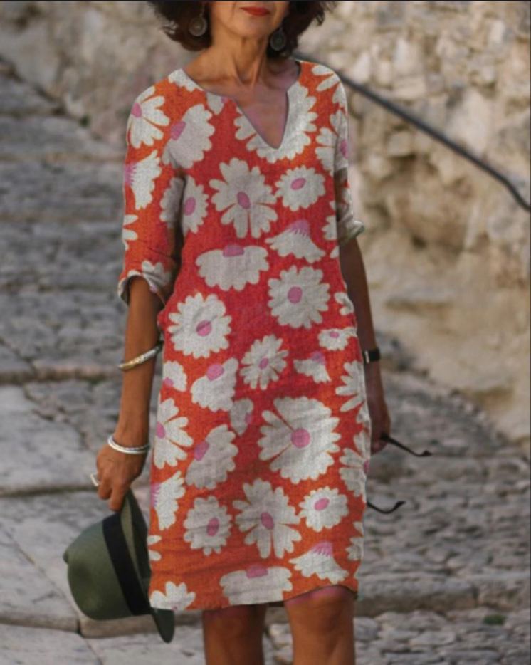 Antonia - Vintage midi dress with V-neckline and half-sleeves
