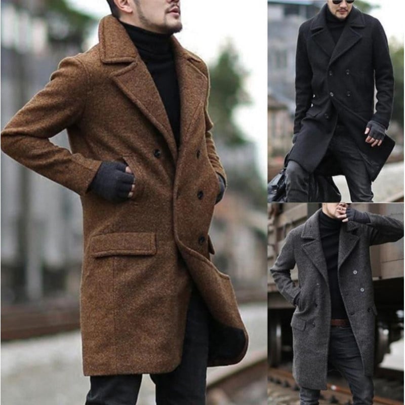 Long men's coat - Navy blue winter men's jacket