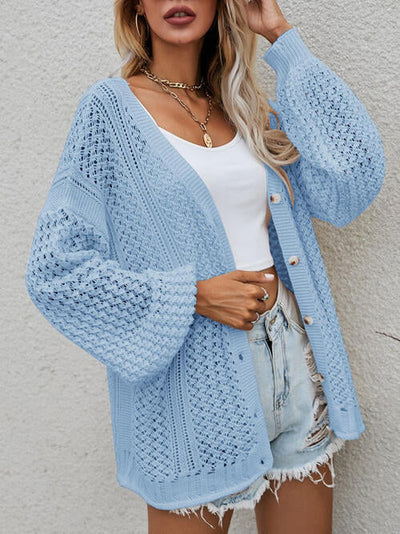 Button-front cardigan with openwork print
