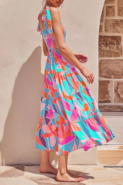 Mia - Printed dresses with thin straps and urban fashion patches