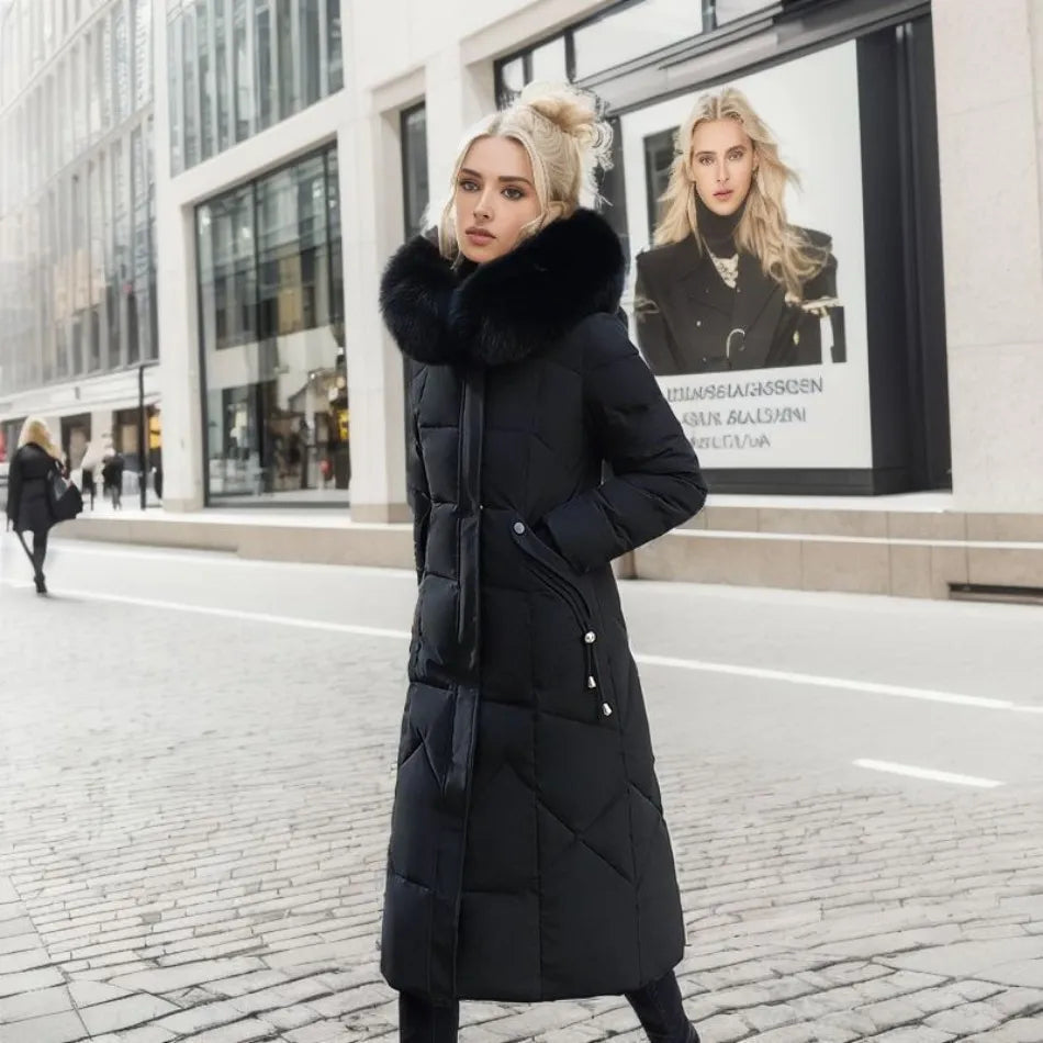 Women's Long Winter Coat with Exquisite Hooded Design