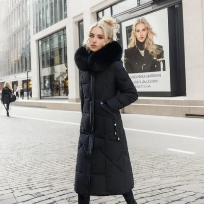 Women's Long Winter Coat with Exquisite Hooded Design