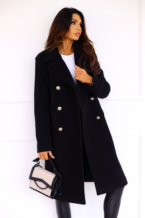 Women's casual wrap coat with modern button details