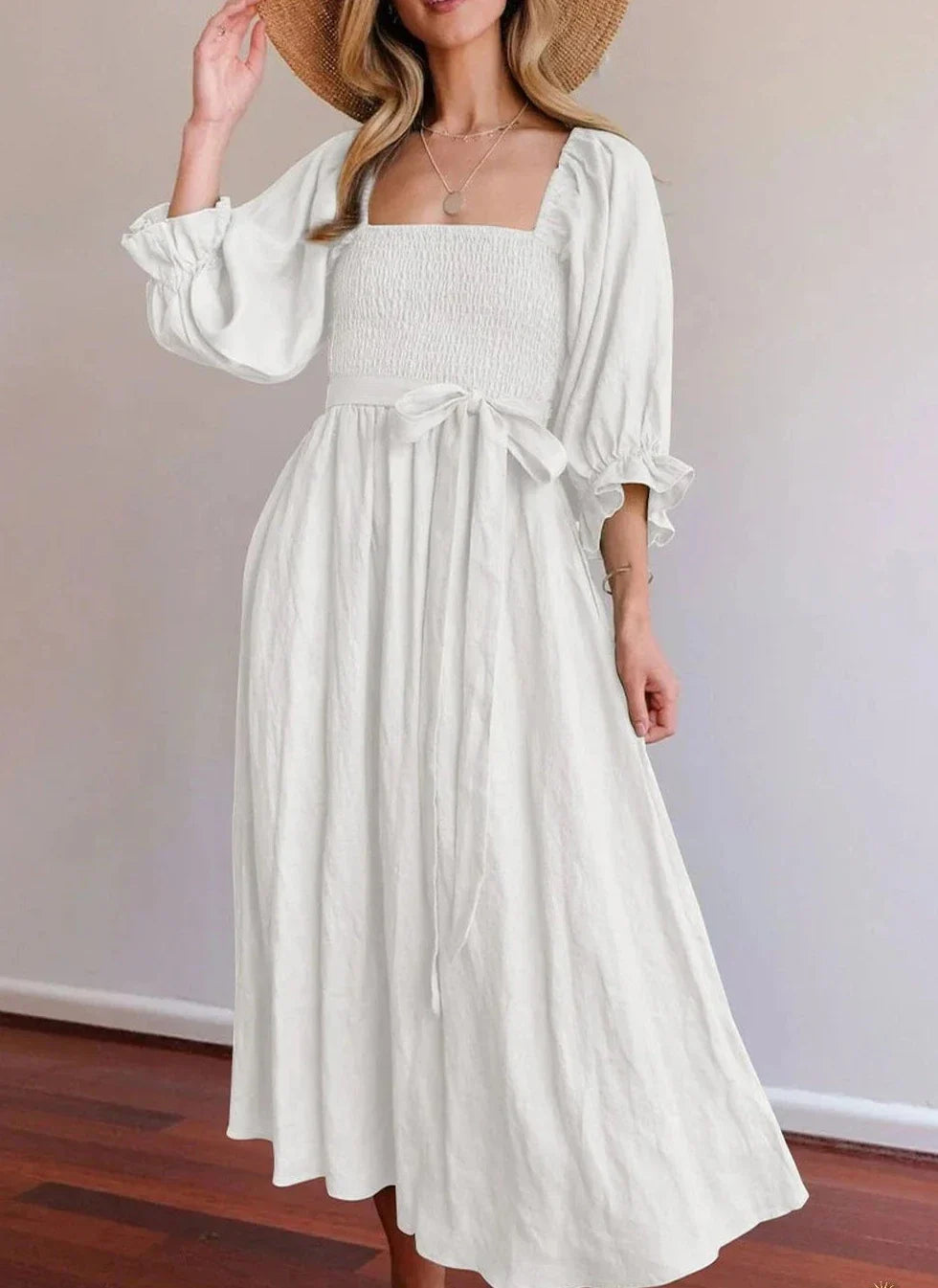 Evelyn - Elegant A-line Dresses with Square Neck and Solid Ruffles