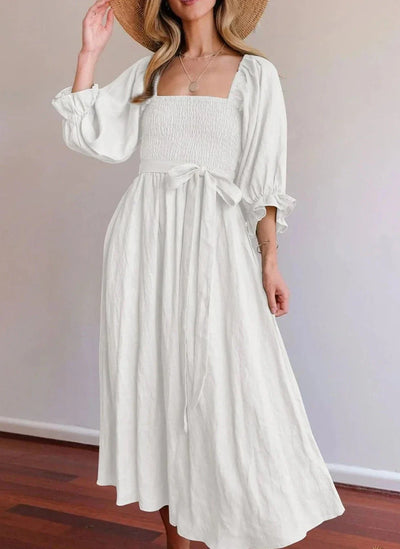 Evelyn - Elegant A-line Dresses with Square Neck and Solid Ruffles