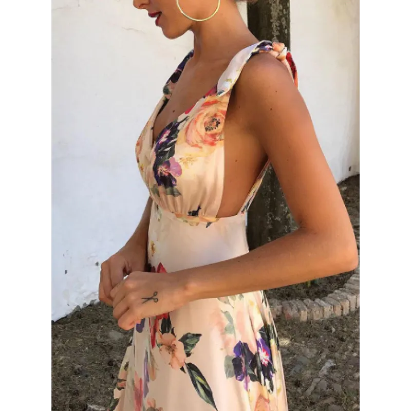 Amalie - Elegant Sleeveless Floral Strapless Dress