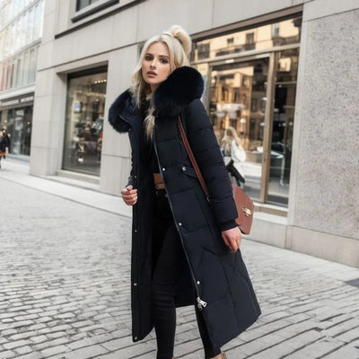 Women's Long Winter Coat with Exquisite Hooded Design