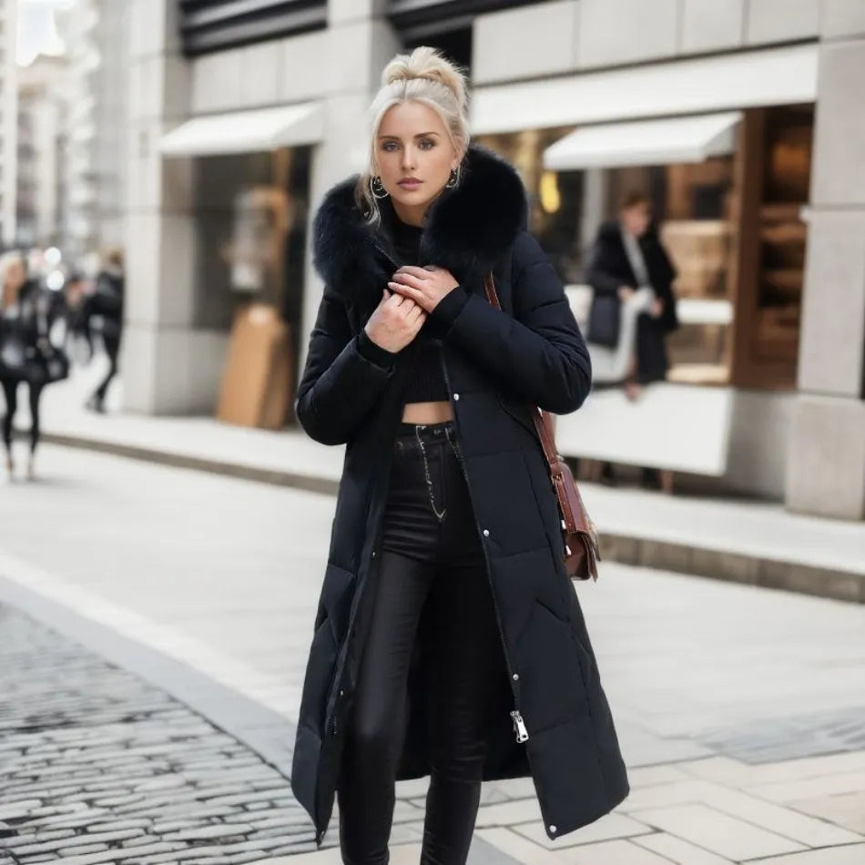 Women's Long Winter Coat with Exquisite Hooded Design