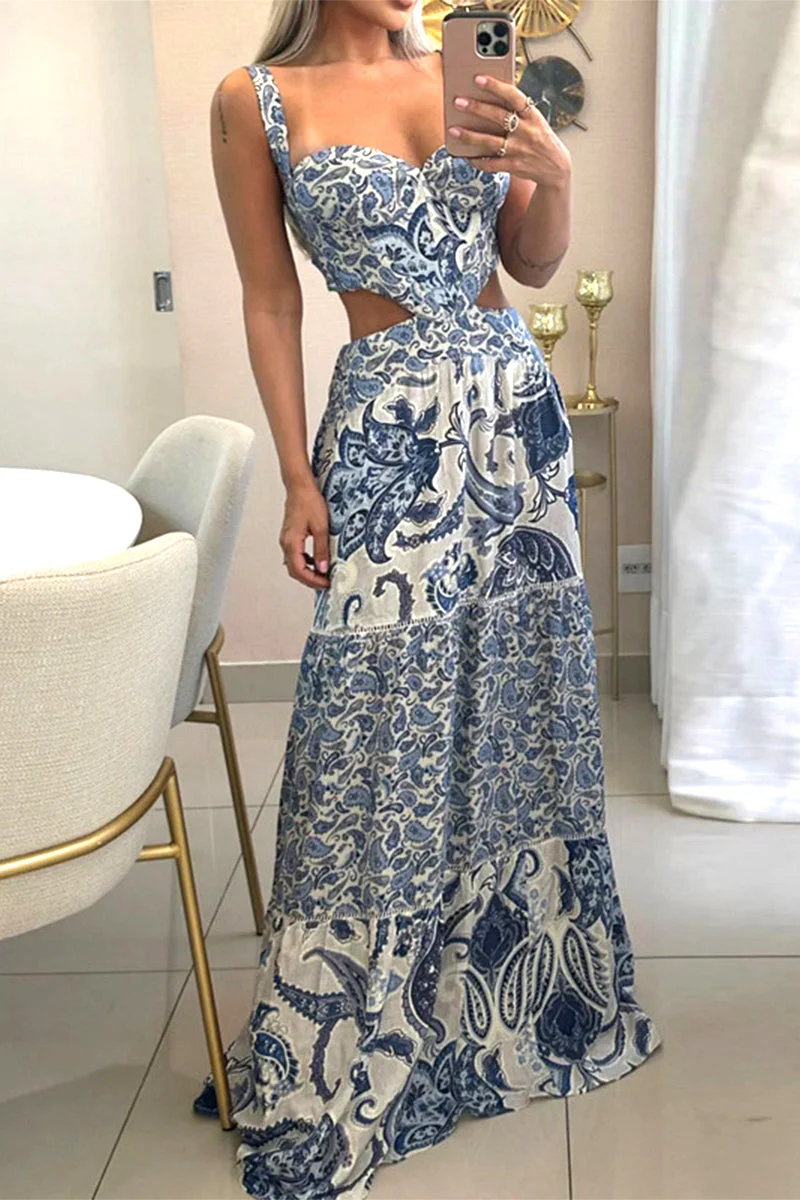 Pamela - Bohemian Print Dress Backless V-Neck Printed Dresses