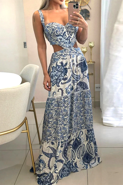 Pamela - Bohemian Print Dress Backless V-Neck Printed Dresses