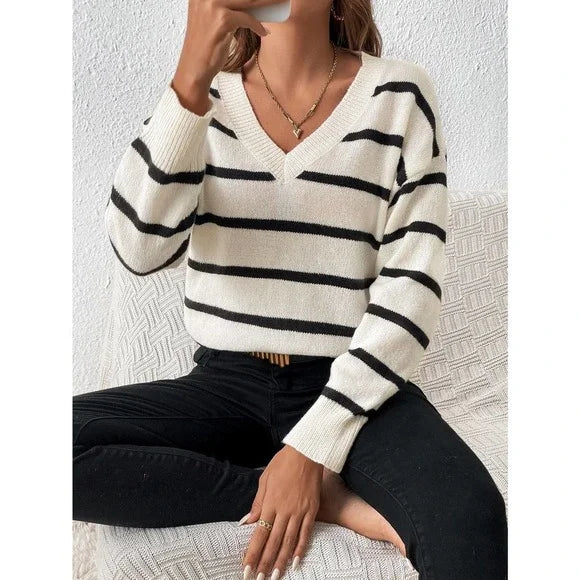 Minimalist striped V-neck sweater