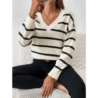 Minimalist striped V-neck sweater