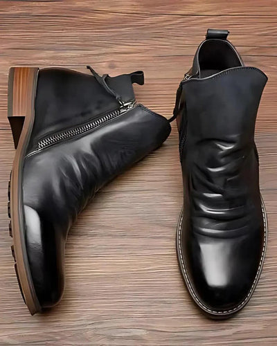 Classic and stylish men's boots with unique zipper design