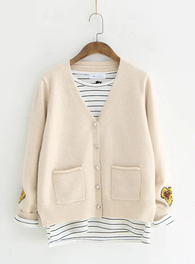 Nadia - Cardigan V-neck back flower long sleeve