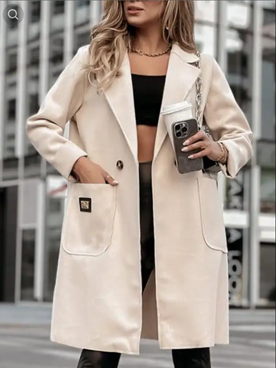 Women's Casual Mid-Length Coat with Lapel and Long Sleeves