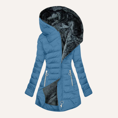 Elegant and warm women's parka with a deep hood