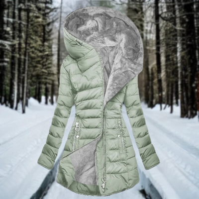 Elegant and warm women's parka with a deep hood