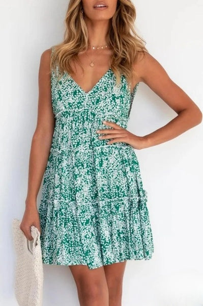 Evelyn - Fashion Street Print V-Neck Pastel Skirt Dresses