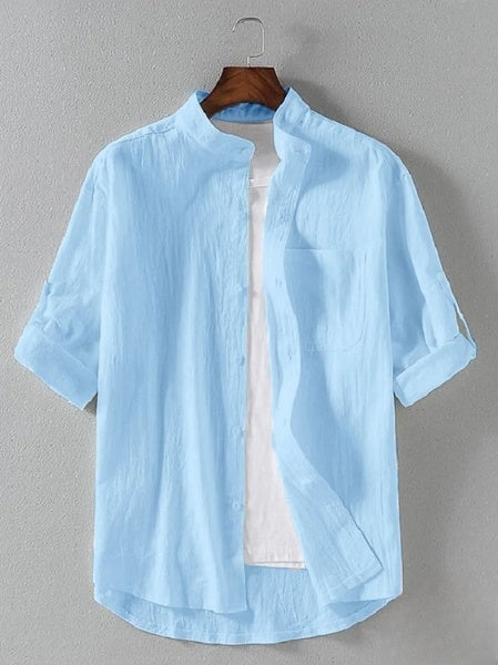 Hugo - Men's 3/4 length beach shirt, ideal for summer, with a mandarin collar