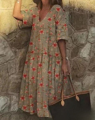 Delia Floral Tunic Dress - V-Neckline