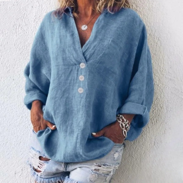 Evelyn - Long Sleeve Blouse with Simple Pockets