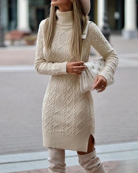 Elegant knit dress with a collar and slit: the perfect choice for a sophisticated style