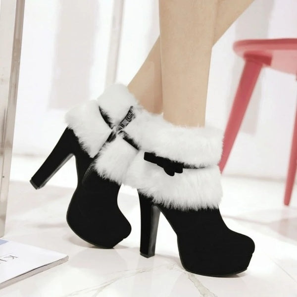 Women's Red and Black High Heel Winter Boots, Ideal for Casual Walks, Parties, and Christmas Events - Plus Sizes Available