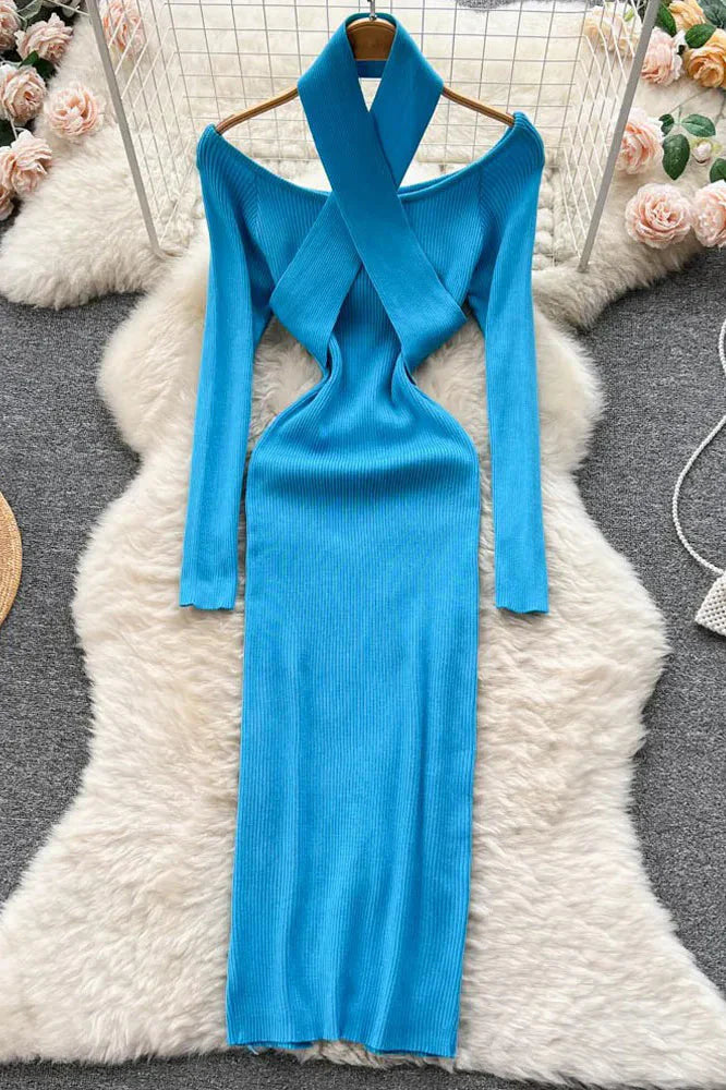 Elegant Bodycon Dress with Wrap Style and Long Sleeves – Ideal for Sophisticated Occasions
