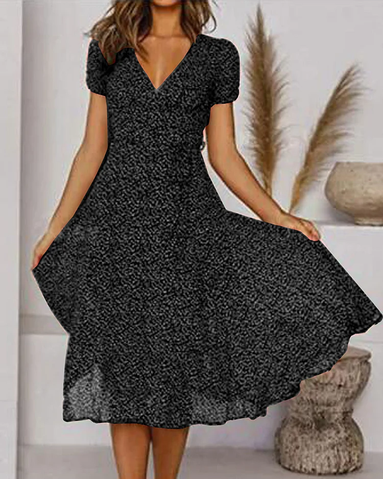 Micaela - Printed short-sleeved chiffon dress with V-neck