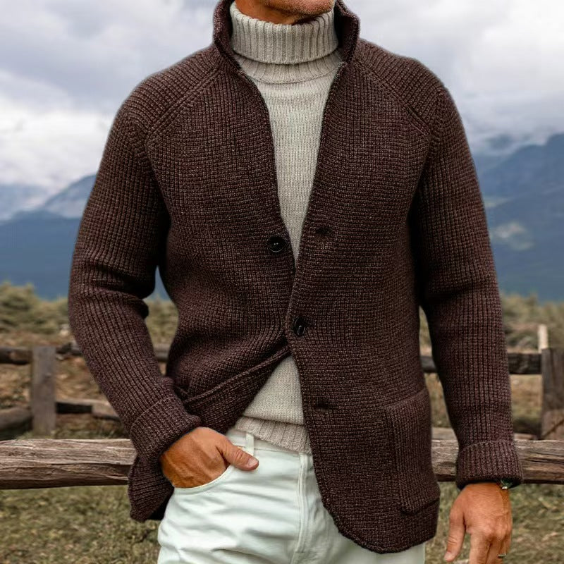 Men's jacket with a high collar and button closure for a modern style
