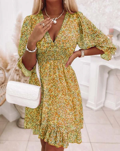 Marta - Short-sleeved floral dress with bohemian print