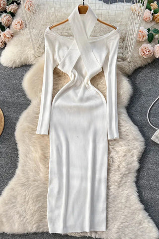 Elegant Bodycon Dress with Wrap Style and Long Sleeves – Ideal for Sophisticated Occasions