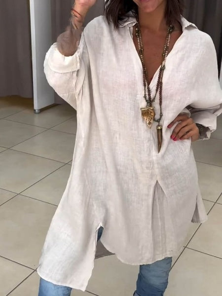 Linda - Women's Casual Cotton Linen Shirt Dress