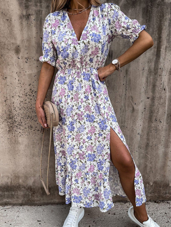 Karen - Printed V-neck long dress