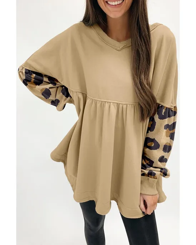 Khaki Leopard Print Long Sleeve Sweater - Animal Style Fashion