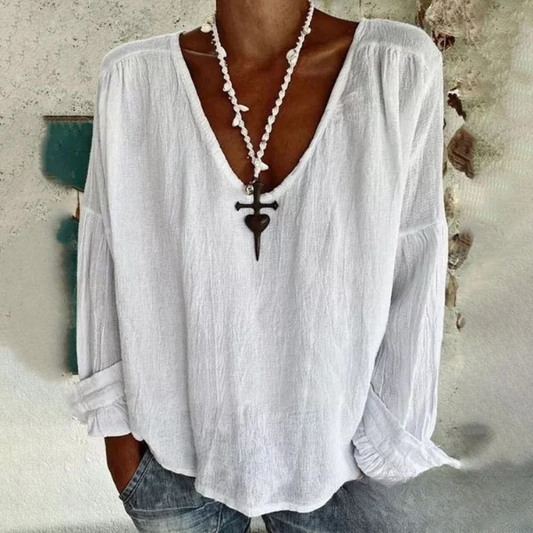 Berta - Classic White V-Neck Top