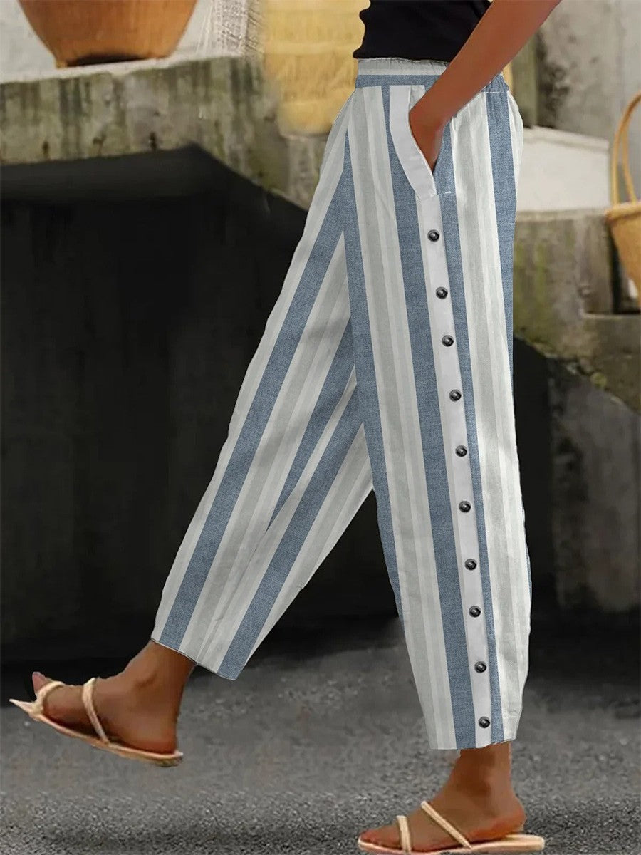 Amalie - Casual Striped Print Button Down Pants