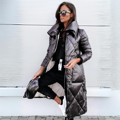 Women's Long Jacket with Modern Collar Design