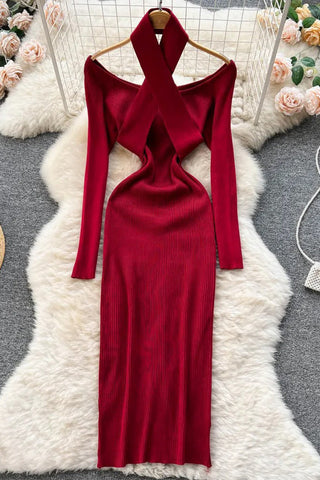Elegant Bodycon Dress with Wrap Style and Long Sleeves – Ideal for Sophisticated Occasions