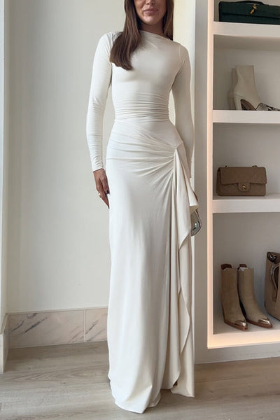 Elegant evening dress with long sleeves and draped