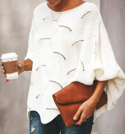 Laura - Loose Bohemian Sweater with Cropped Batwing Sleeve