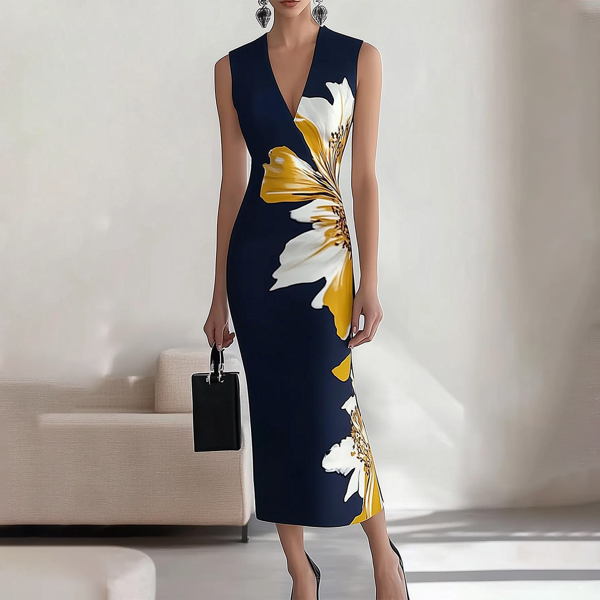 Elegant floral print sleeveless long dress ideal for special occasions