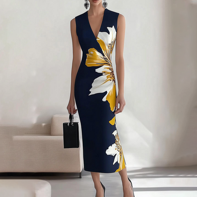 Elegant floral print sleeveless long dress ideal for special occasions