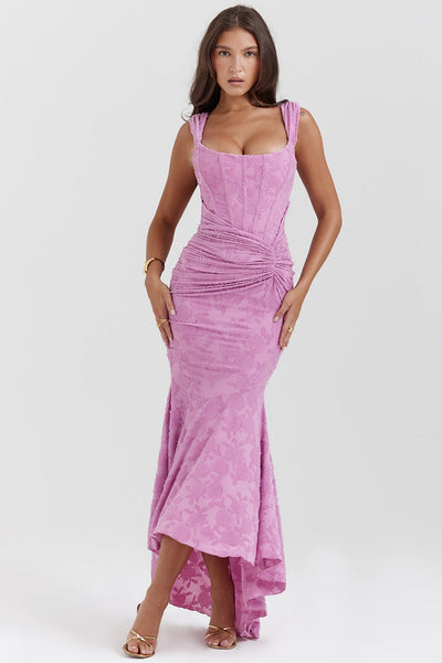 Elegant and sophisticated long dress with asymmetrical skirt and adjustable straps