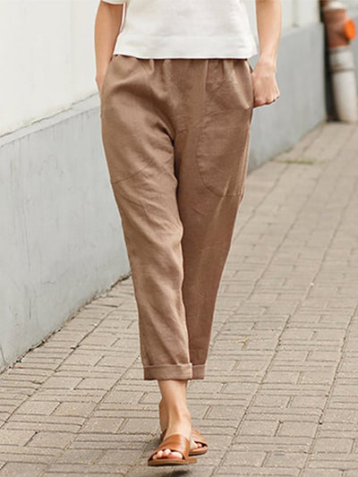 Lucia - Women's Loose Solid Color Cotton Linen Pocket Harem Pants