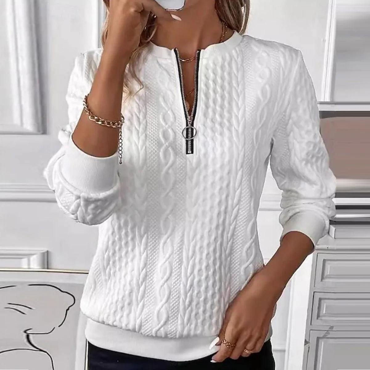 Willow - White Long Sleeve Sweater