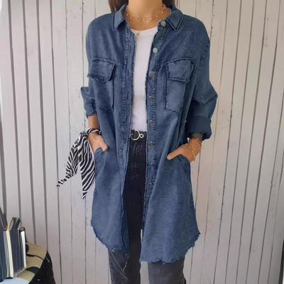 Emma - Women's comfortable denim-look coat shirt with lapels